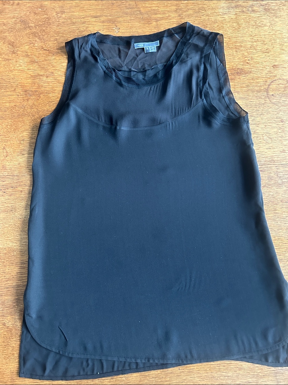 Vince Black Sleeveless Sheer Yoke Camisole